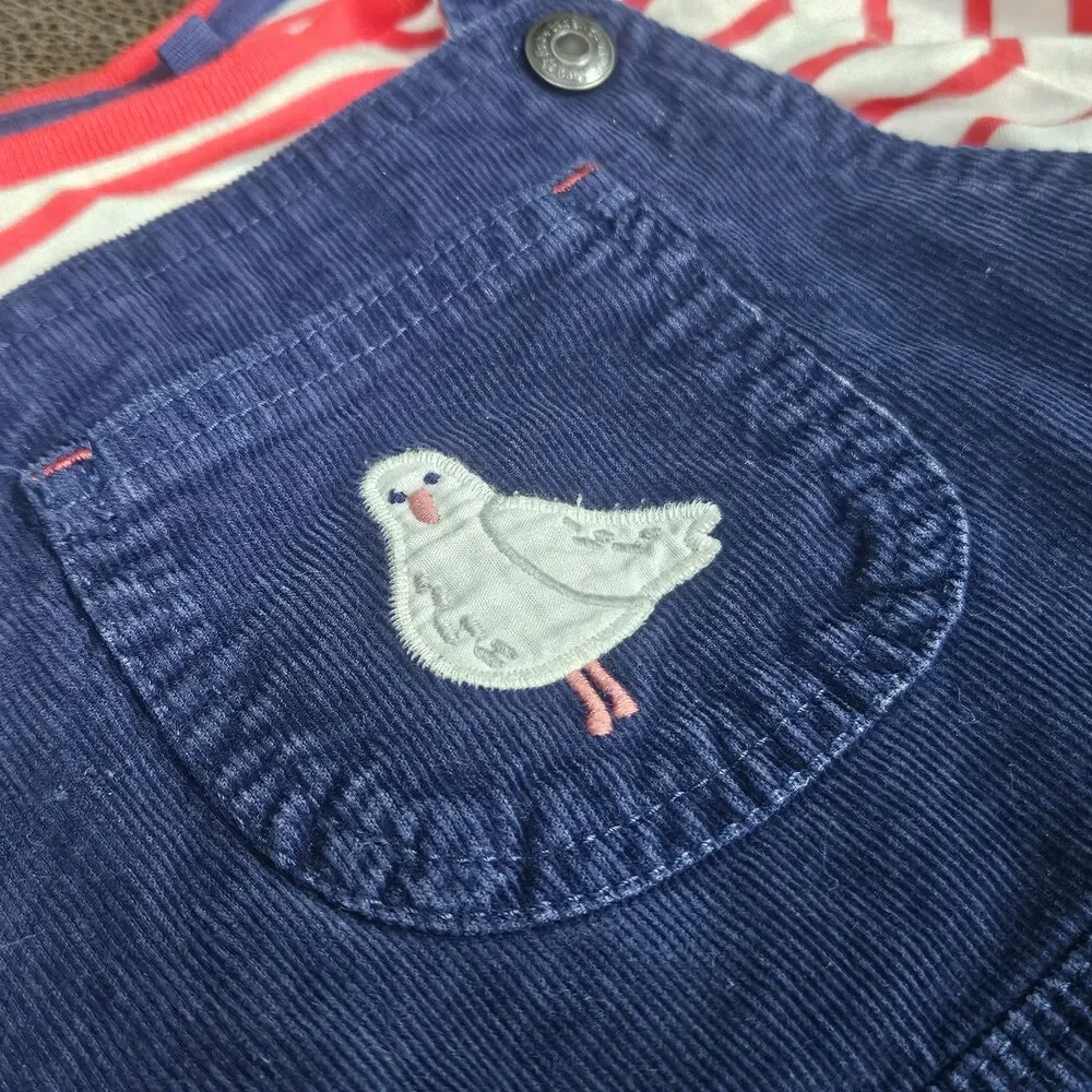Baby Boden 2-Piece Navy Corduroy Seagull Overalls & Striped Shirt Set 3-4Y